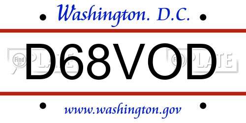 D68VOD District Of Columbia License Plate