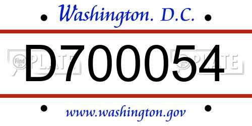 D700054 District Of Columbia License Plate