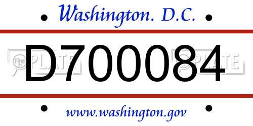 D700084 District Of Columbia License Plate