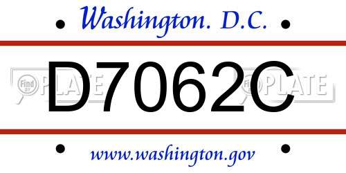 D7062C District Of Columbia License Plate