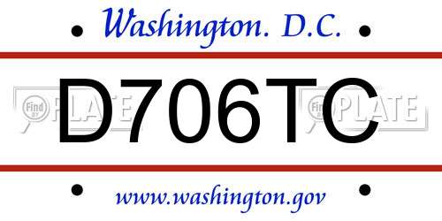 D706TC District Of Columbia License Plate