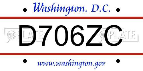 D706ZC District Of Columbia License Plate