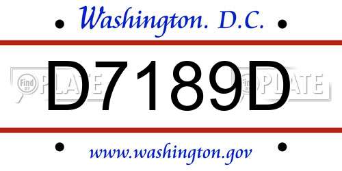D7189D District Of Columbia License Plate