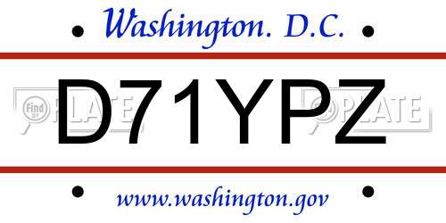 D71YPZ District Of Columbia License Plate