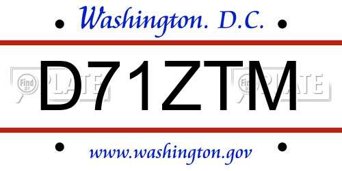 D71ZTM District Of Columbia License Plate
