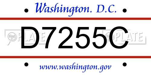 D7255C District Of Columbia License Plate