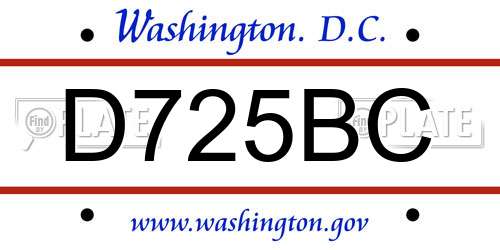 D725BC District Of Columbia License Plate