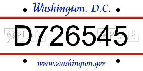 D726545 District Of Columbia License Plate