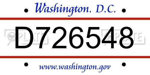 D726548 District Of Columbia License Plate