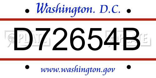 D72654B District Of Columbia License Plate