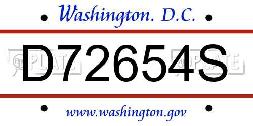 D72654S District Of Columbia License Plate
