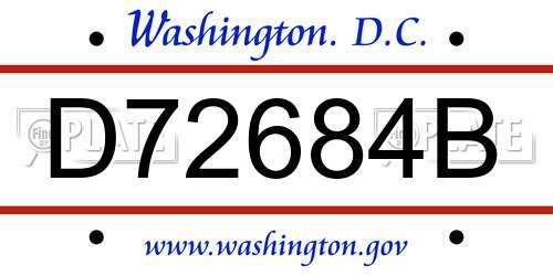 D72684B District Of Columbia License Plate