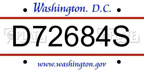 D72684S District Of Columbia License Plate