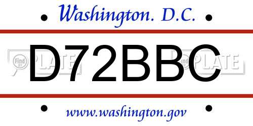 D72BBC District Of Columbia License Plate