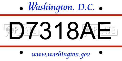 D7318AE District Of Columbia License Plate