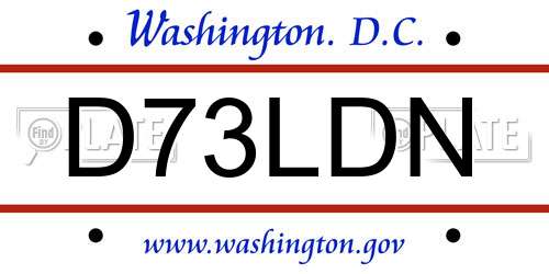 D73LDN District Of Columbia License Plate