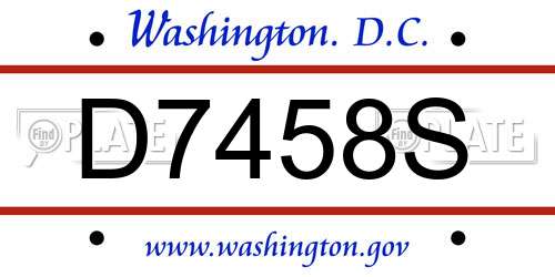 D7458S District Of Columbia License Plate