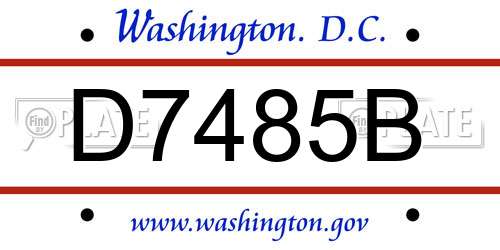 D7485B District Of Columbia License Plate