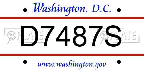 D7487S District Of Columbia License Plate