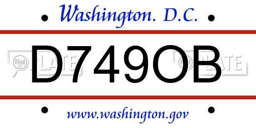 D749OB District Of Columbia License Plate