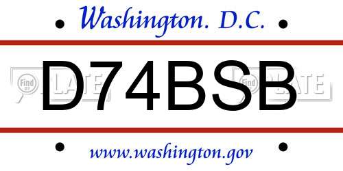 D74BSB District Of Columbia License Plate