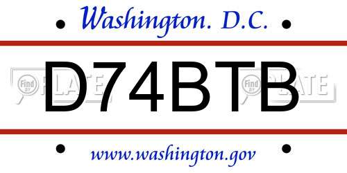 D74BTB District Of Columbia License Plate