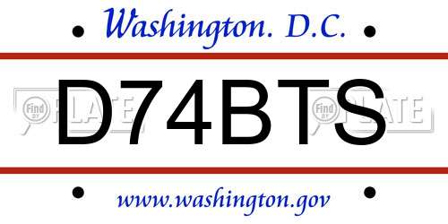 D74BTS District Of Columbia License Plate