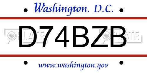 D74BZB District Of Columbia License Plate