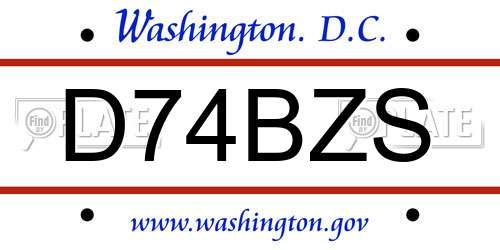 D74BZS District Of Columbia License Plate