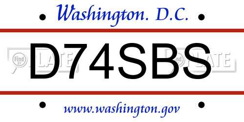 D74SBS District Of Columbia License Plate