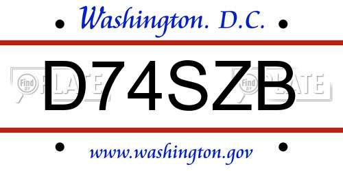 D74SZB District Of Columbia License Plate