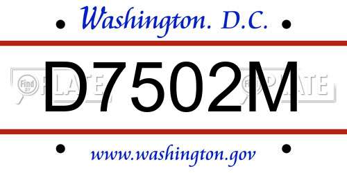 D7502M District Of Columbia License Plate