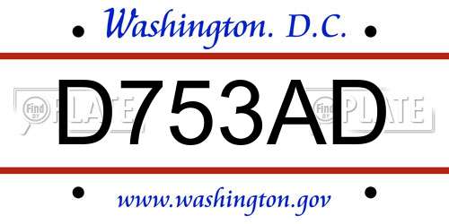 D753AD District Of Columbia License Plate