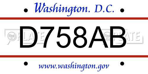 D758AB District Of Columbia License Plate