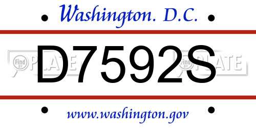 D7592S District Of Columbia License Plate