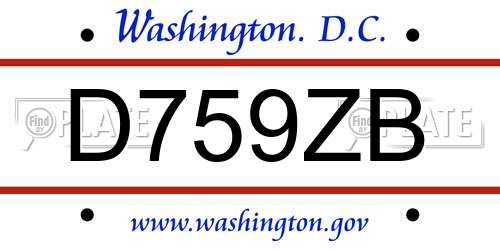 D759ZB District Of Columbia License Plate