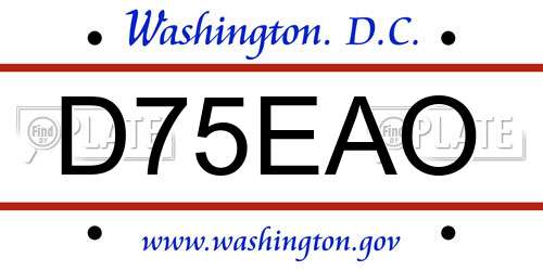 D75EAO District Of Columbia License Plate