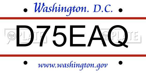 D75EAQ District Of Columbia License Plate