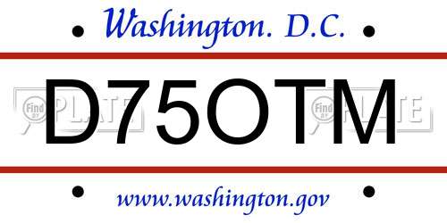 D75OTM District Of Columbia License Plate