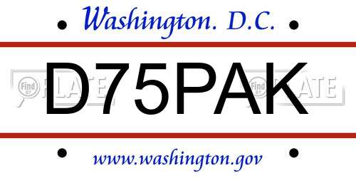D75PAK District Of Columbia License Plate