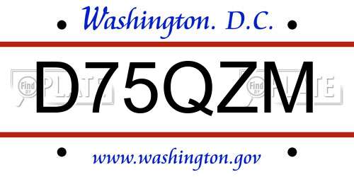 D75QZM District Of Columbia License Plate