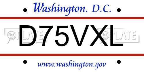 D75VXL District Of Columbia License Plate