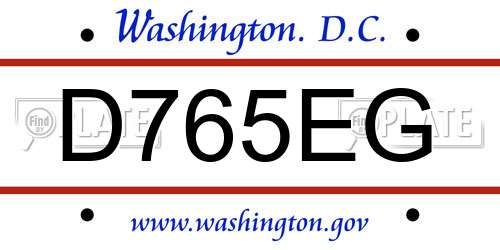D765EG District Of Columbia License Plate