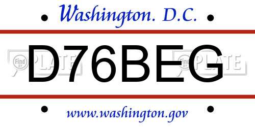 D76BEG District Of Columbia License Plate