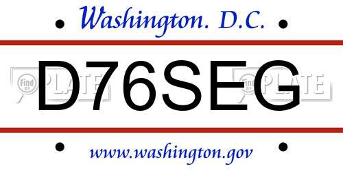 D76SEG District Of Columbia License Plate