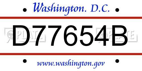 D77654B District Of Columbia License Plate