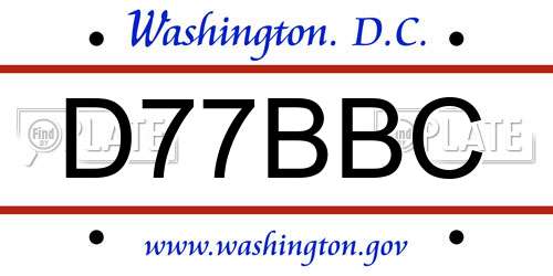 D77BBC District Of Columbia License Plate