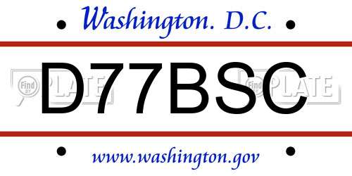 D77BSC District Of Columbia License Plate