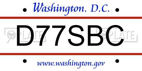 D77SBC District Of Columbia License Plate