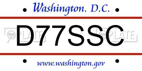 D77SSC District Of Columbia License Plate